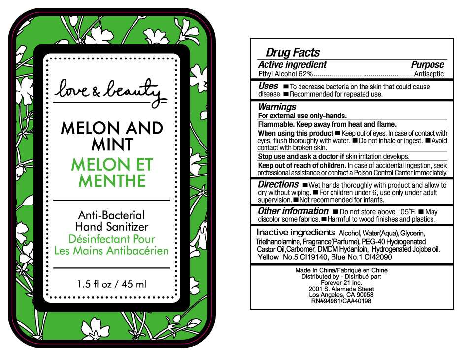 Love and Beauty Melon and Mint Anti-Bacterial Hand Sanitizer